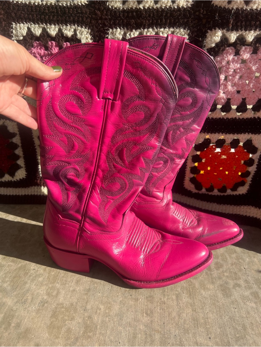 Dan Post Hot Pink Leather Western Cowboy Boots Embroidered Women’s 7.5